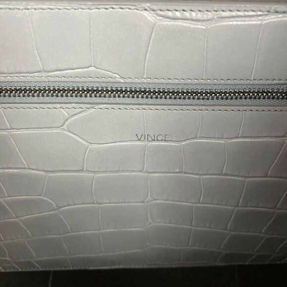 Vince Signature V Croc Embossed Leather Tote Gray - Picture 7 of 12